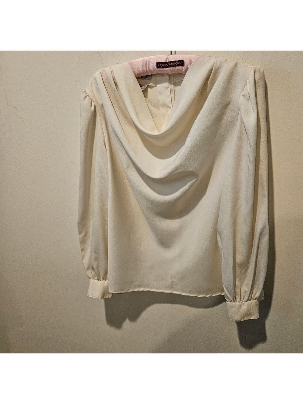 IQ Essentials Women's Off-White Chiffon Cowl Neck Long Sleeved Blouse, 12